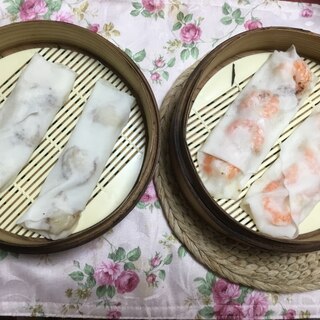 ホタテとむき海老の春巻きの蒸し物